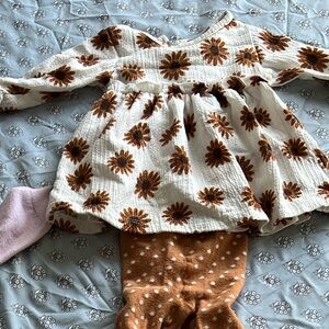 Macy's Kids Dress with Floral Pattern - Cream and Brown